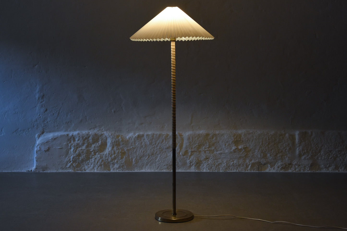1970s brass + leather floor lamp by ABO Randers