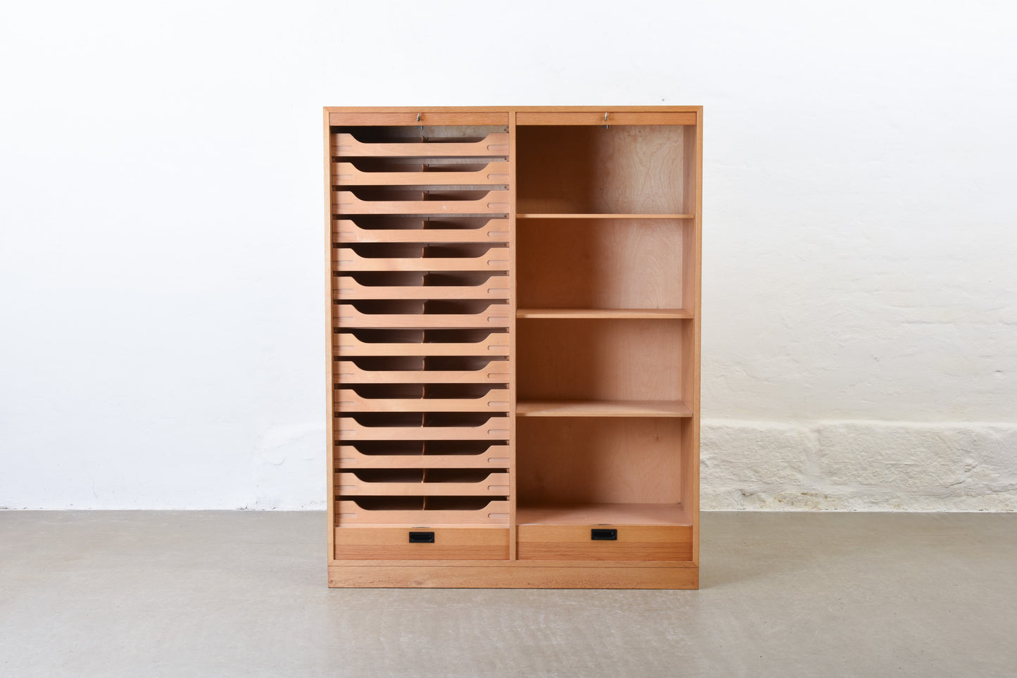 1980s double-fronted archive cabinet in oak