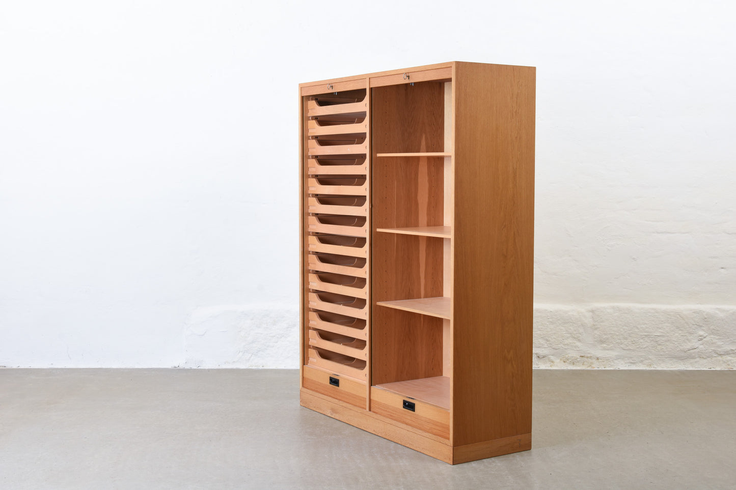 1980s double-fronted archive cabinet in oak