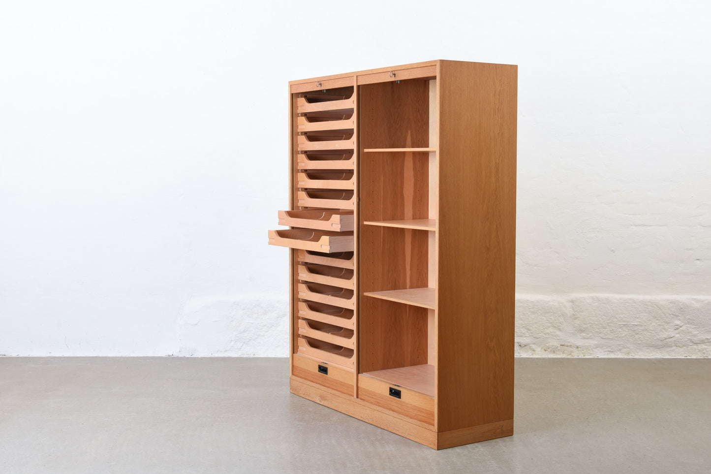 1980s double-fronted archive cabinet in oak
