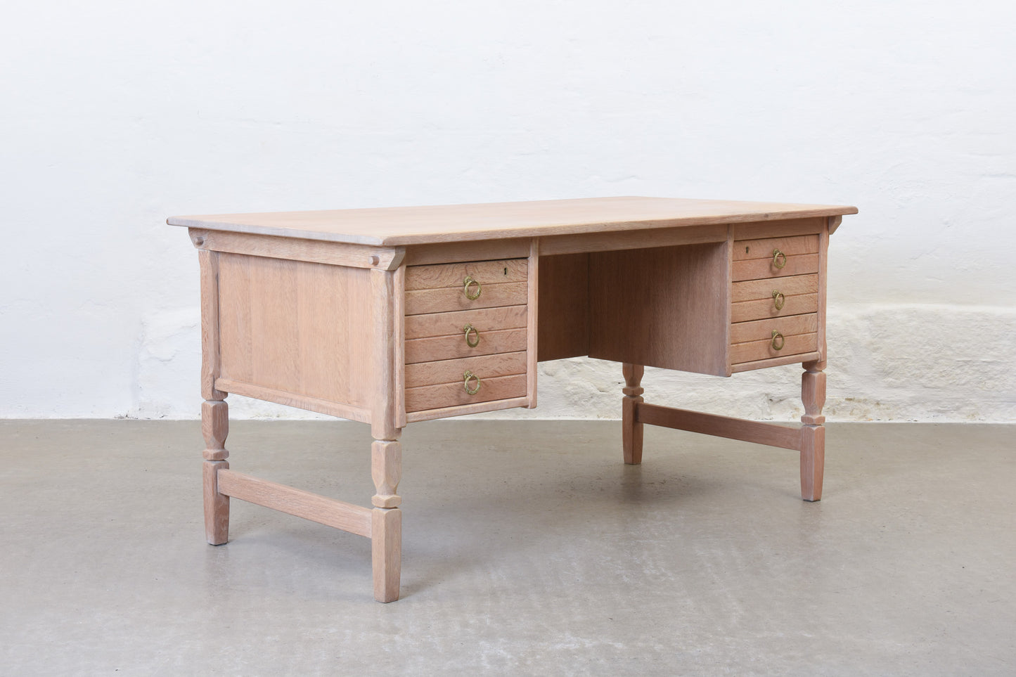 1970s twin pedestal desk in oak