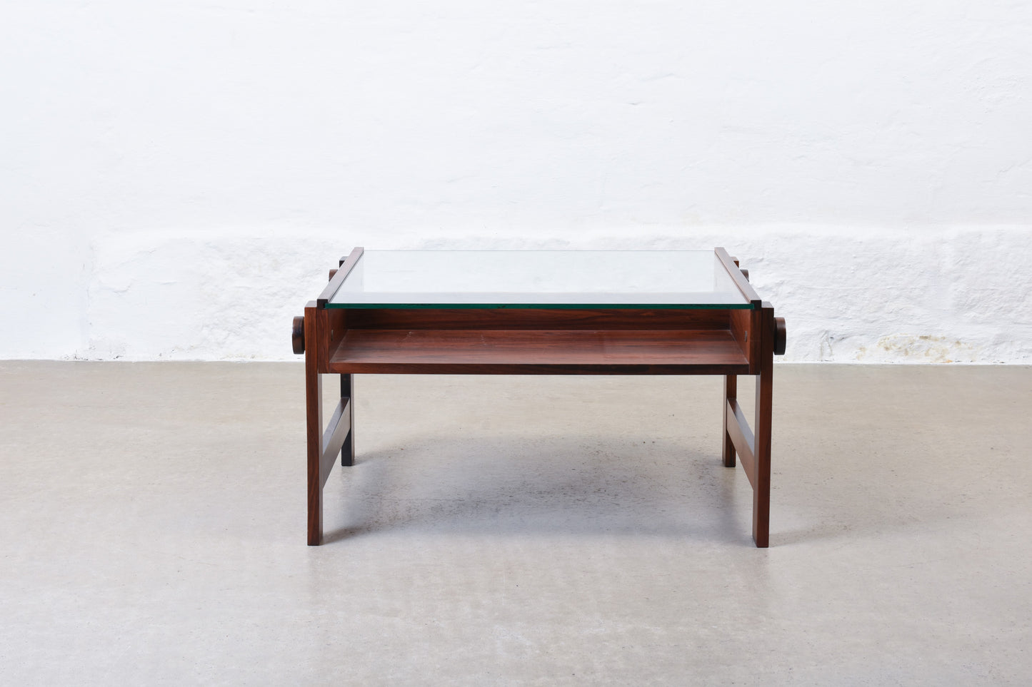 1970s rosewood + glass coffee table