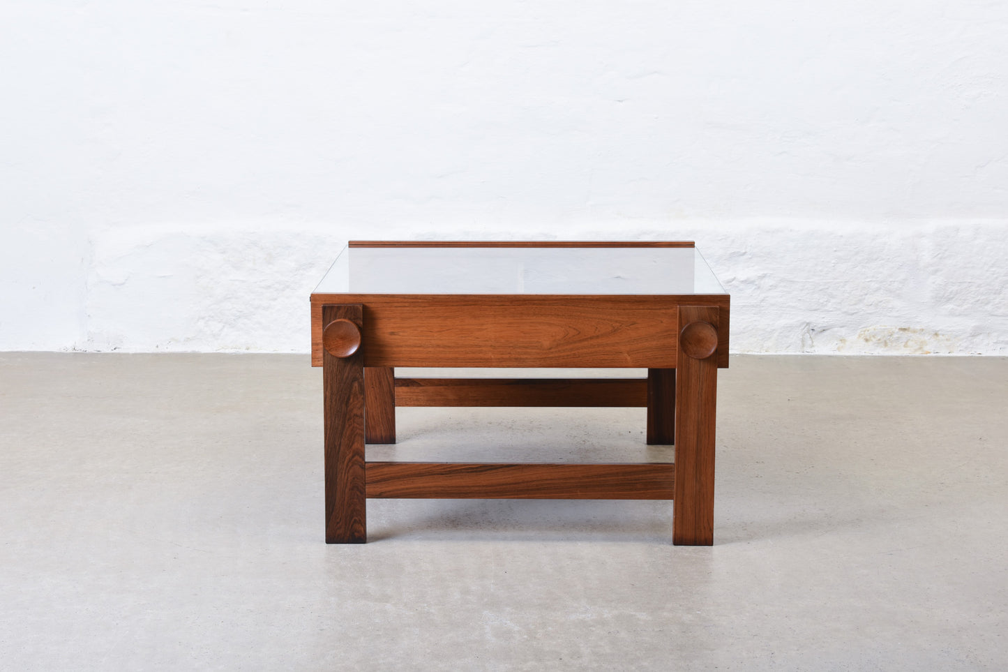 1970s rosewood + glass coffee table