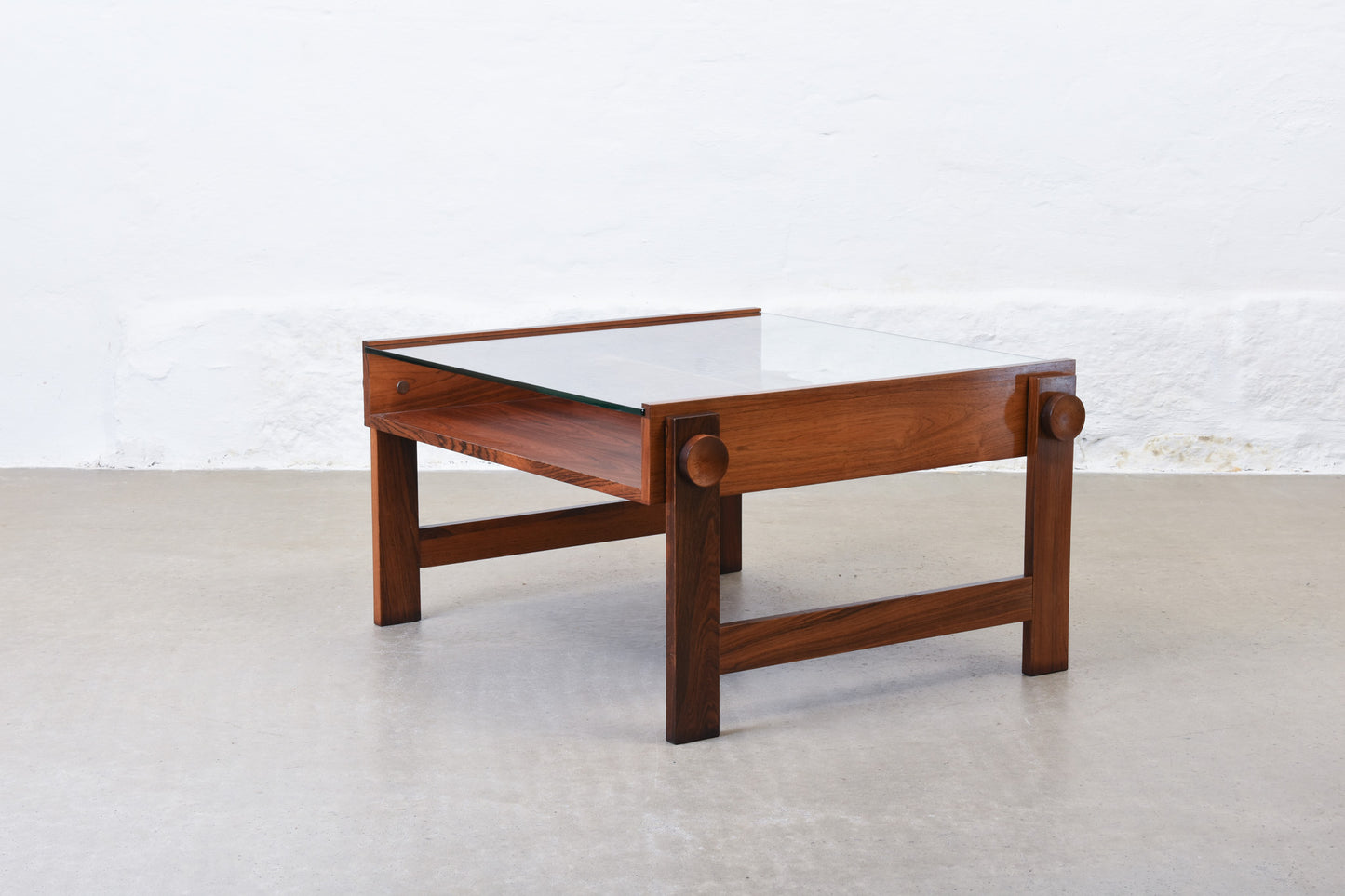 1970s rosewood + glass coffee table