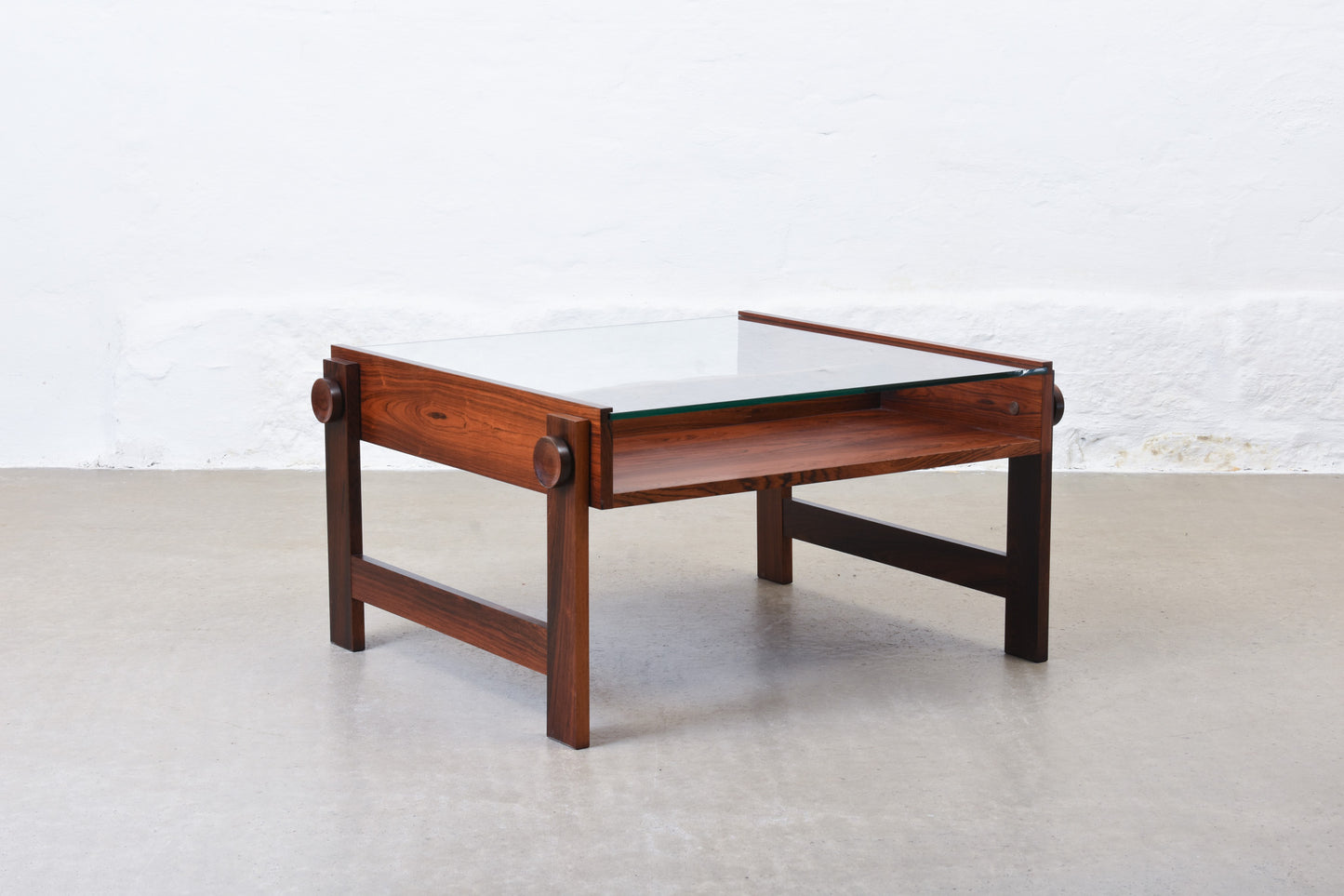 1970s rosewood + glass coffee table