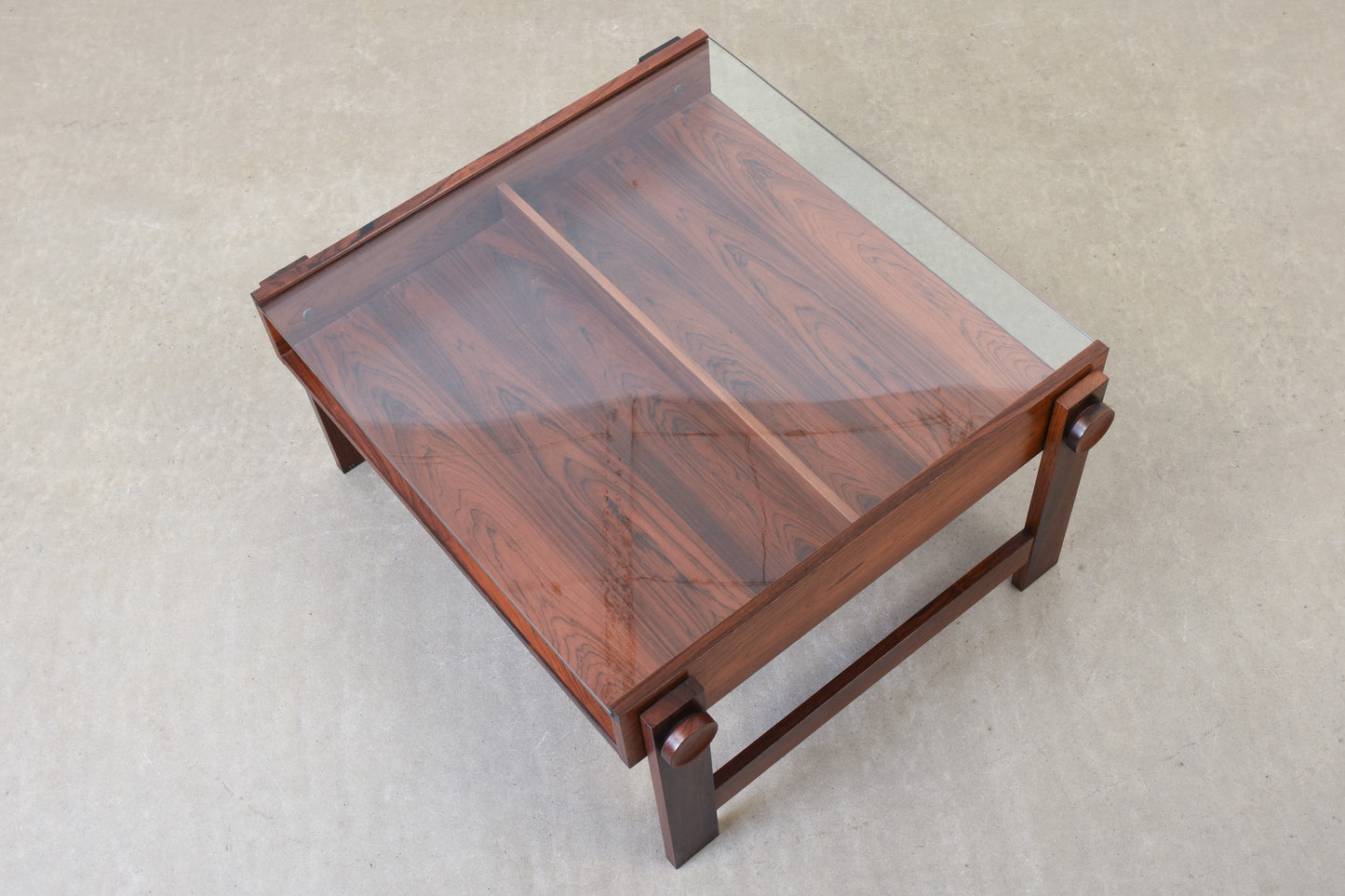 1970s rosewood + glass coffee table