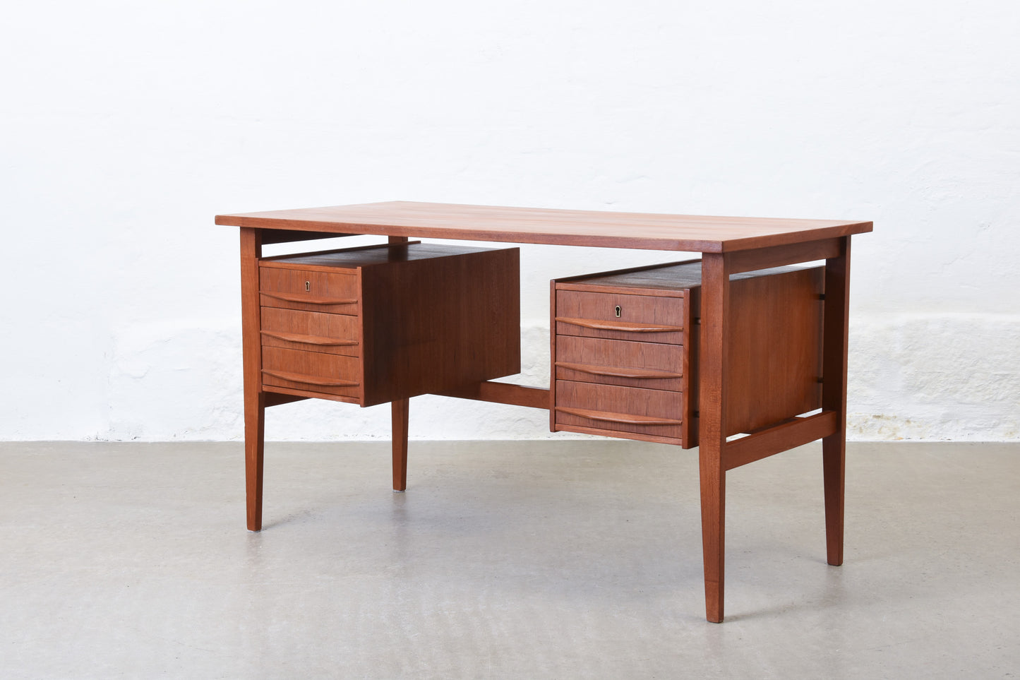 1960s twin pedestal desk in teak
