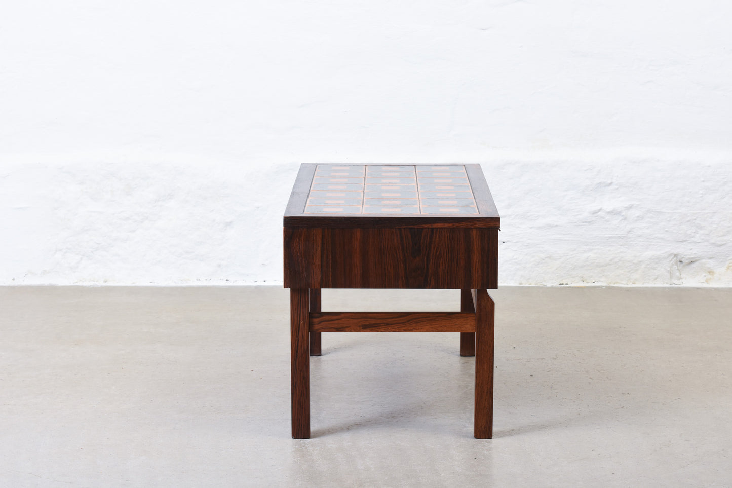 1970s low rosewood + tile hallway chest
