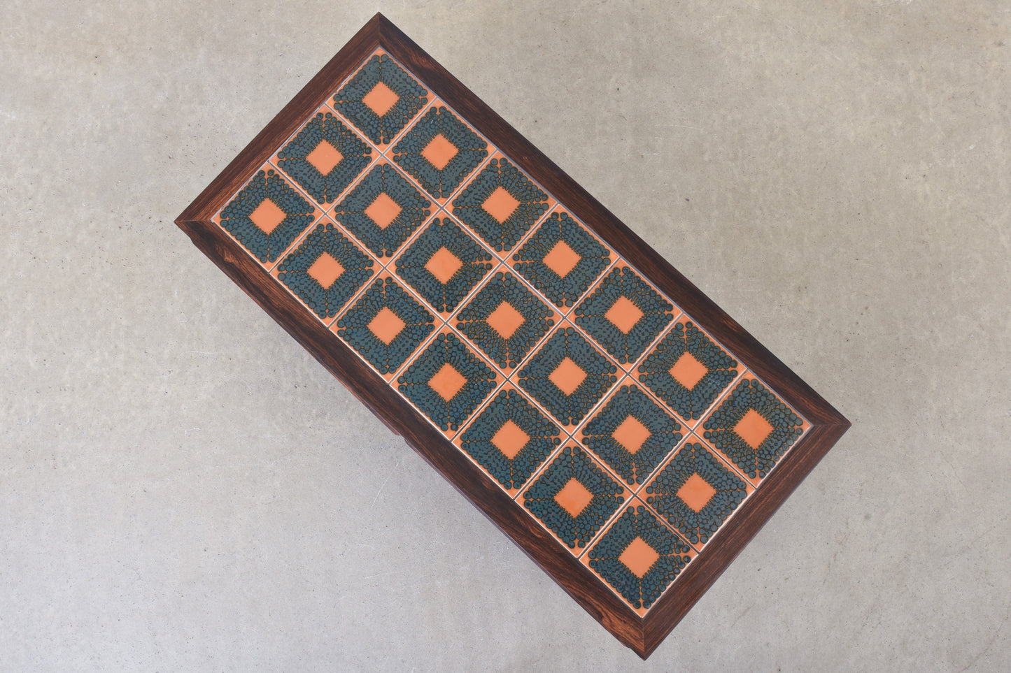 1970s low rosewood + tile hallway chest