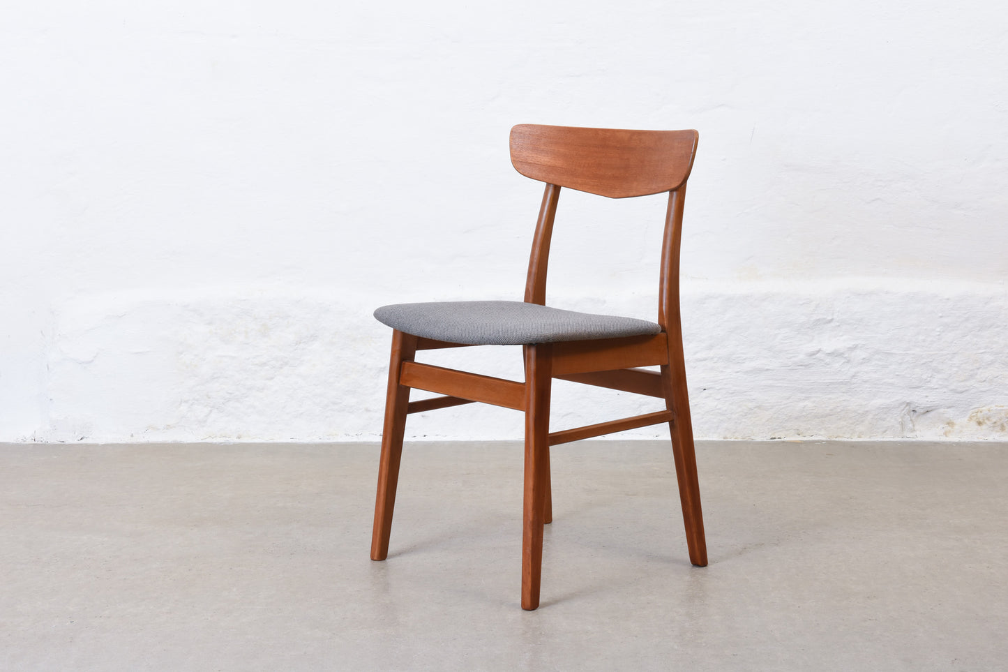 Newly reupholstered: 1960s set of four teak + beech dining chairs by Findahls