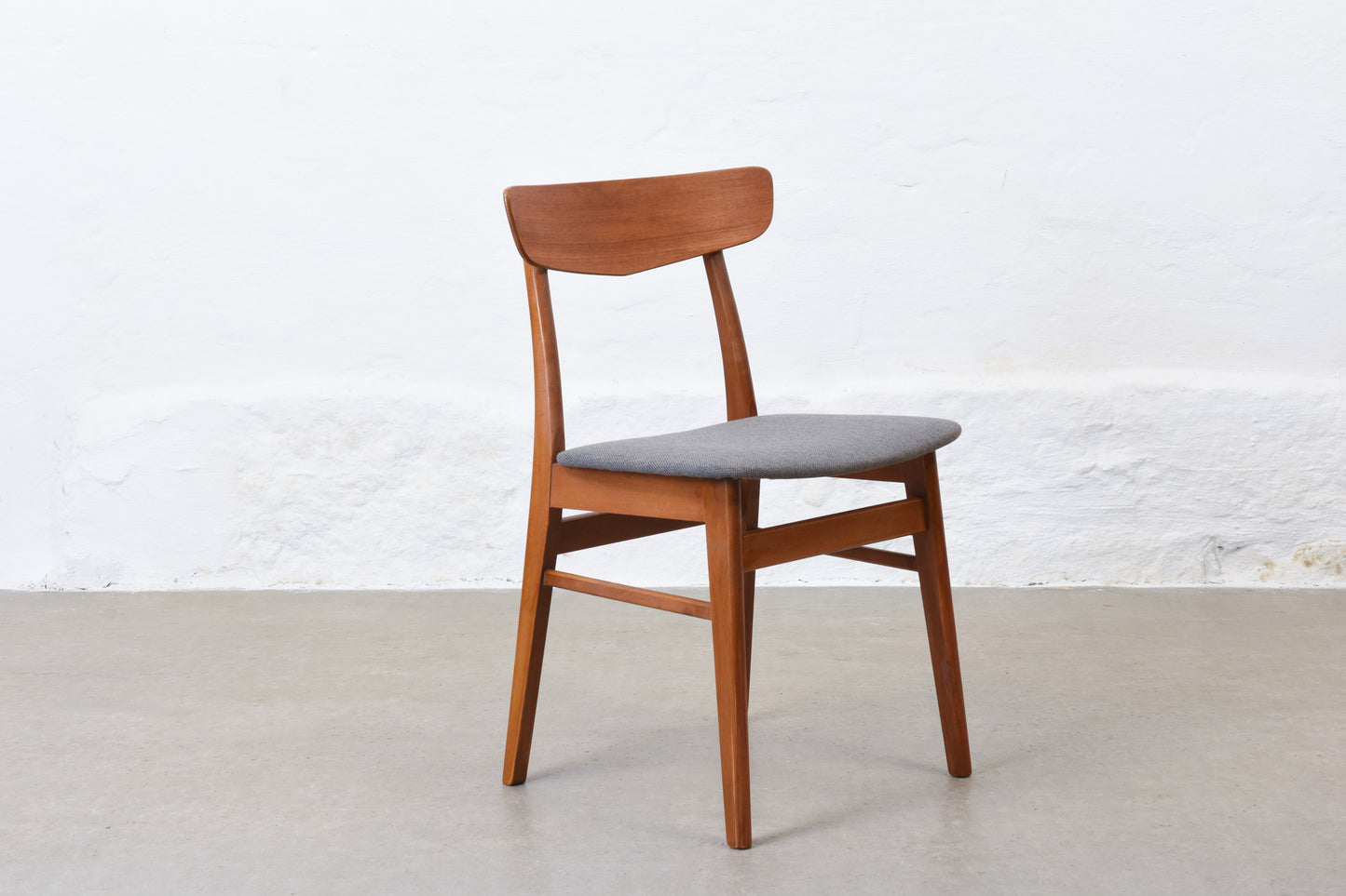 Newly reupholstered: 1960s set of four teak + beech dining chairs by Findahls