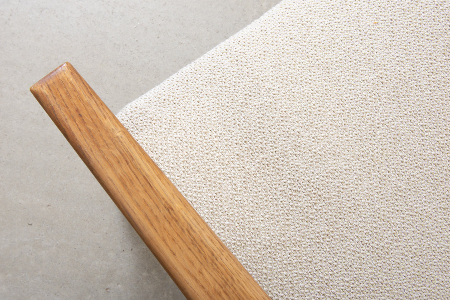 Newly reupholstered: 1970s armchair in oak