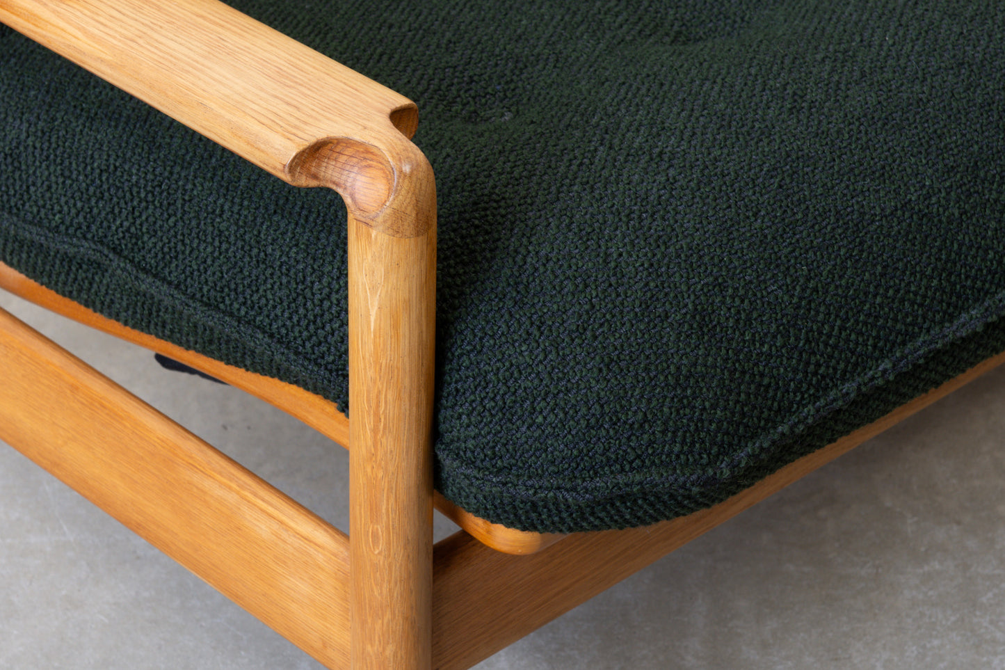 Newly reupholstered: 1960s oak two seater by Madsen & Schubell