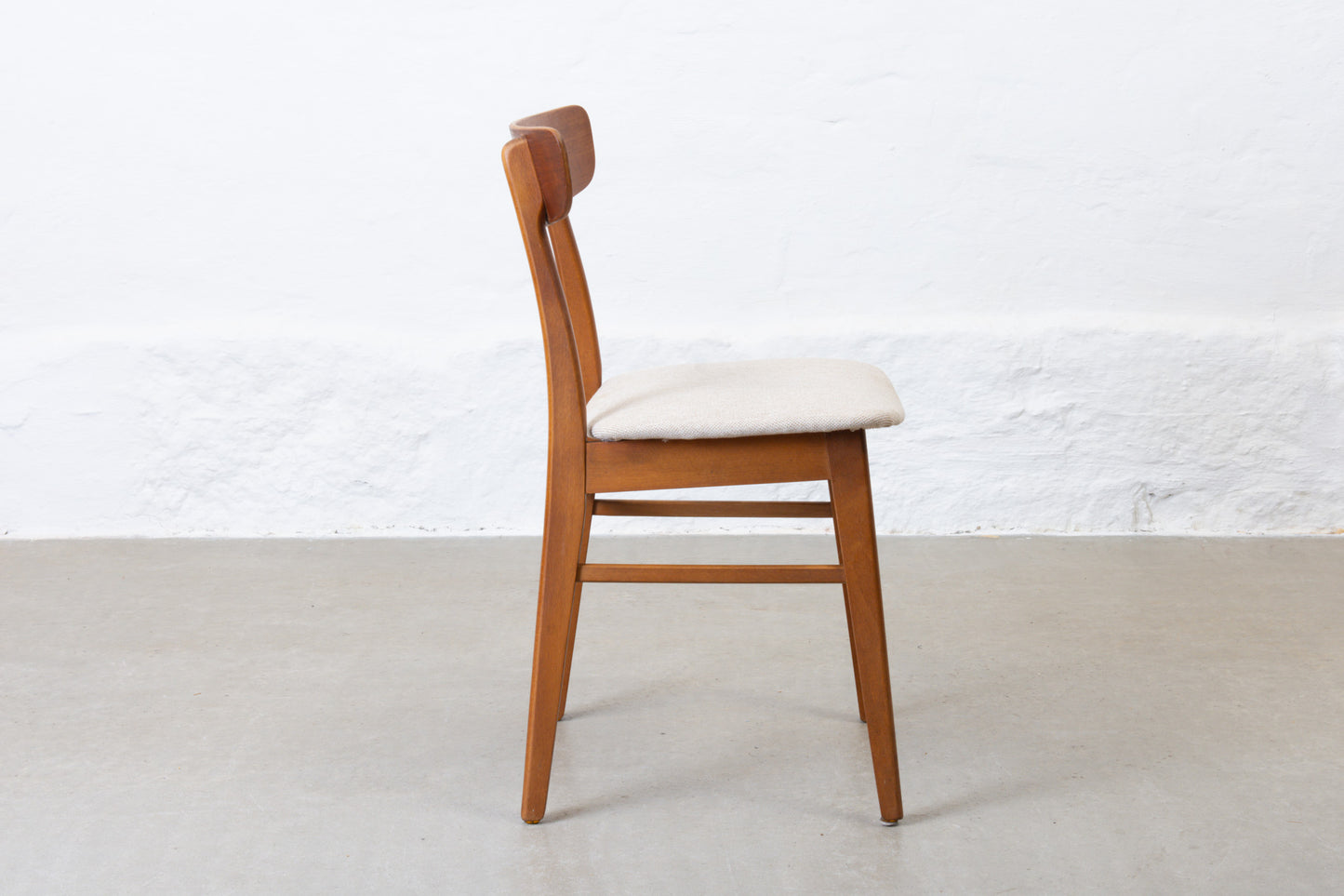 Newly reupholstered: Pair of teak + beech chairs by Findahls