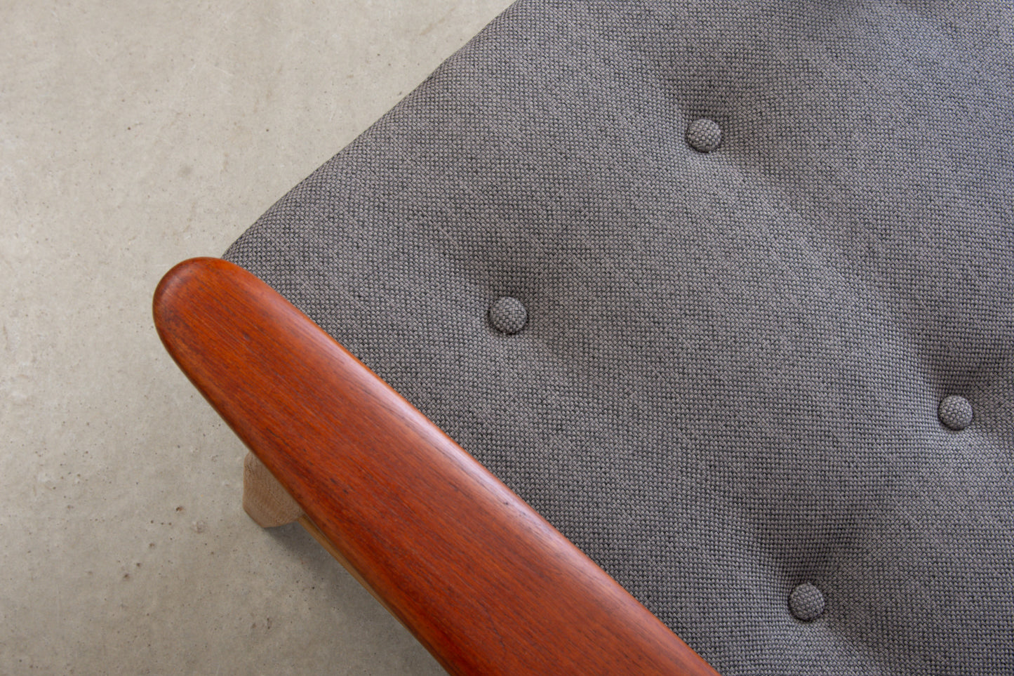 Newly reupholstered: 1950s teak + oak 'Esbjerg' lounger