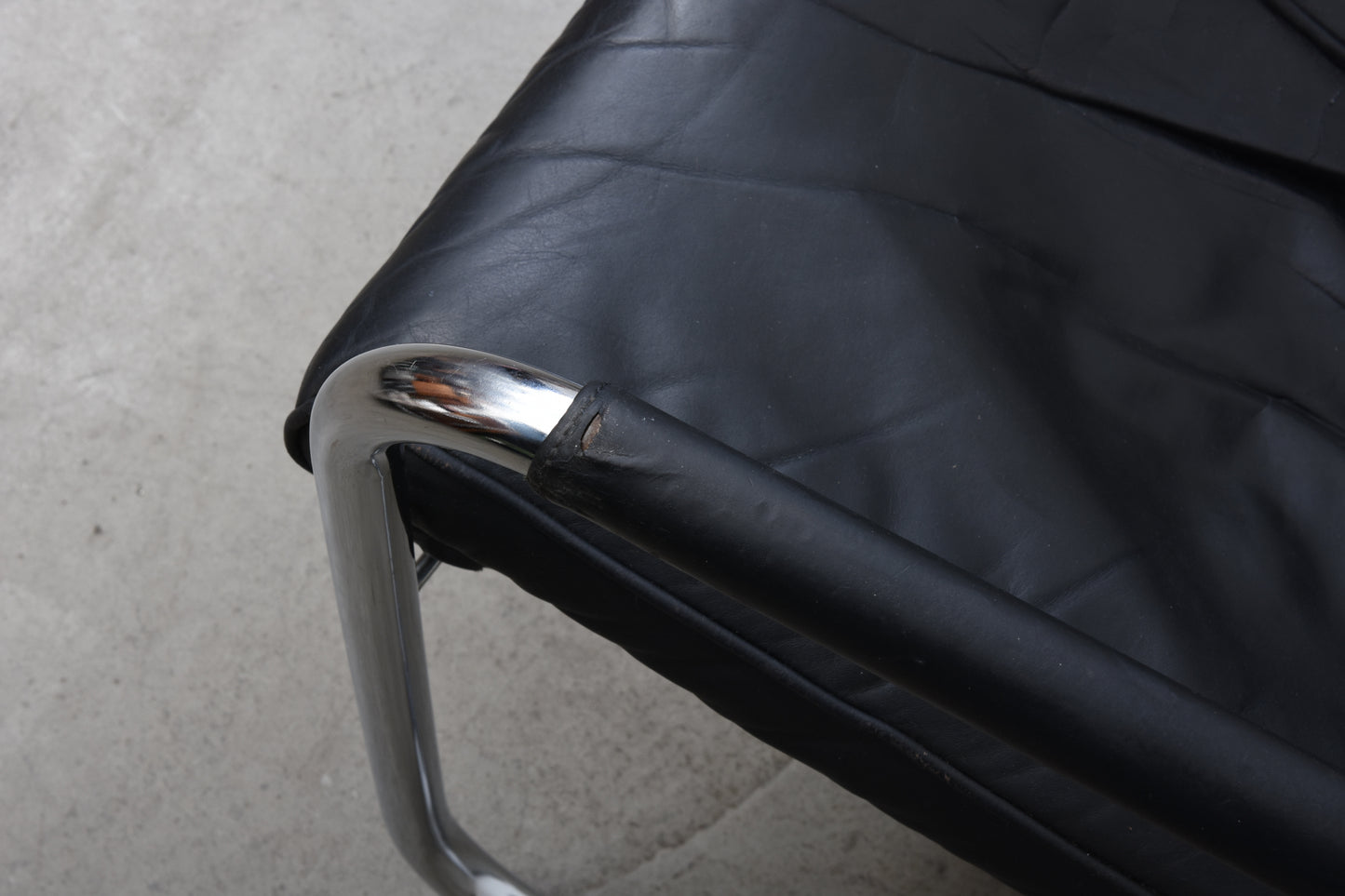 1970s leather + metal sling chair