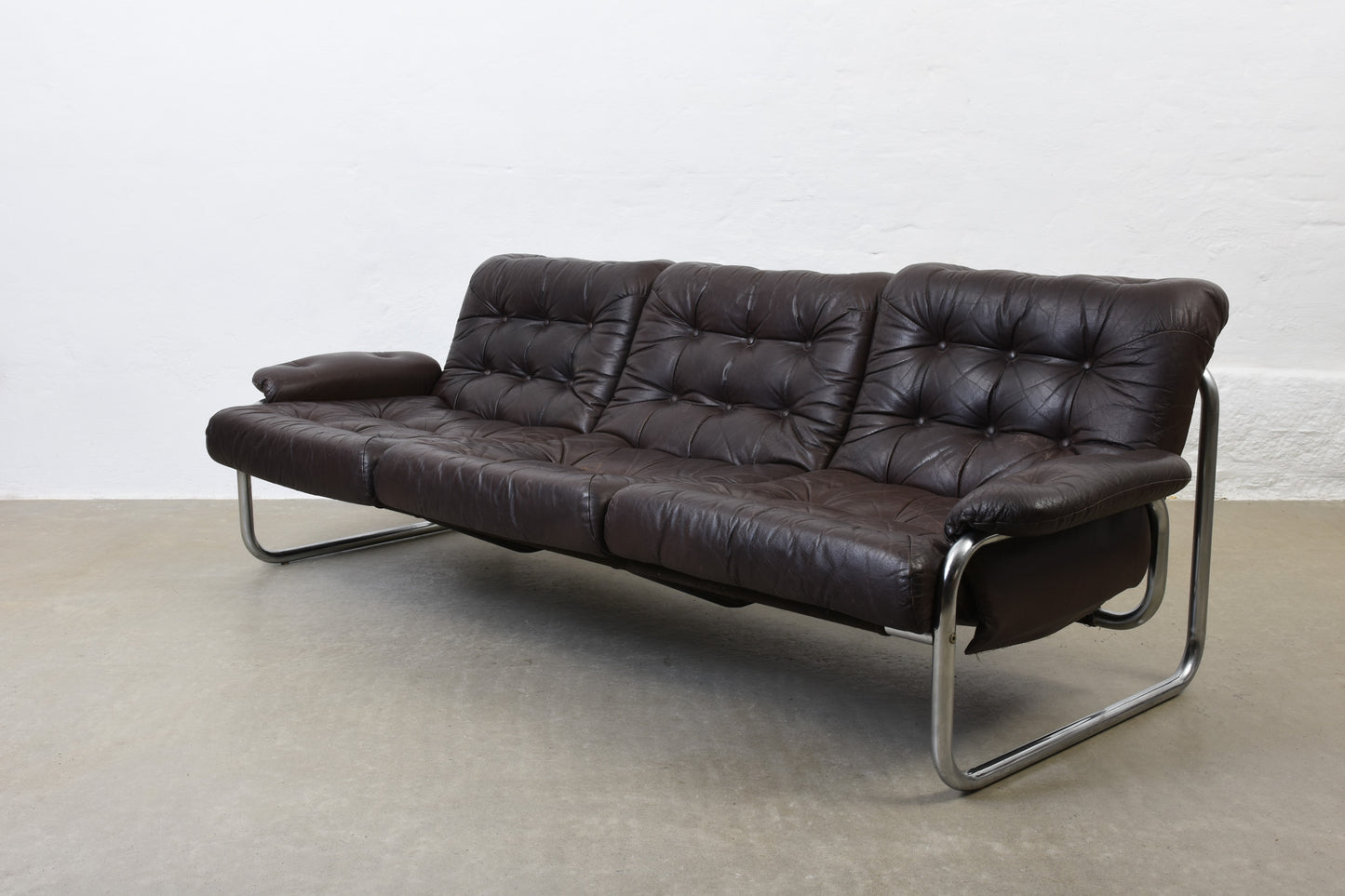 1970s leather + metal three seater by John Bertil Häggström