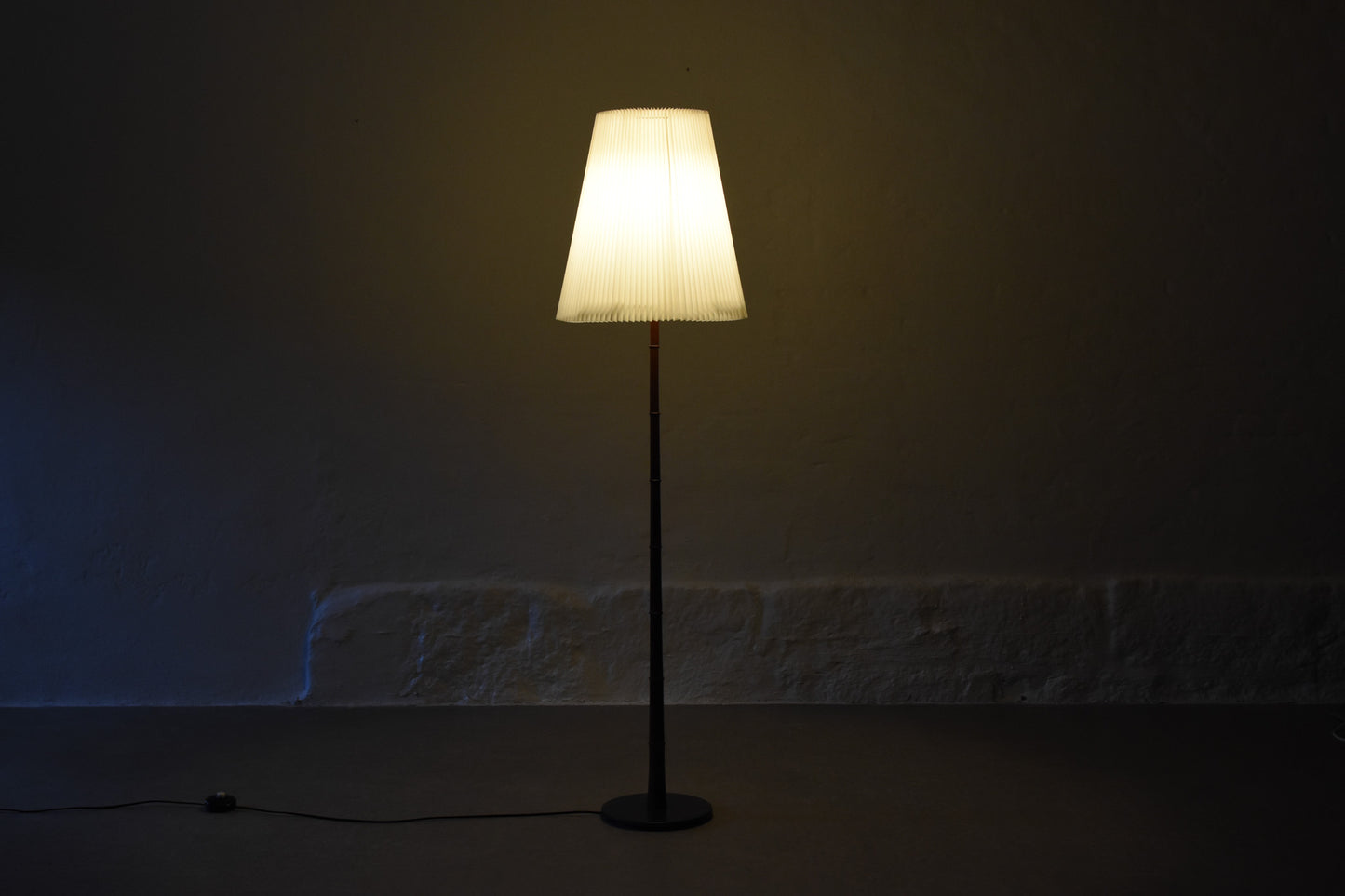 1960s teak floor light with concertina shade