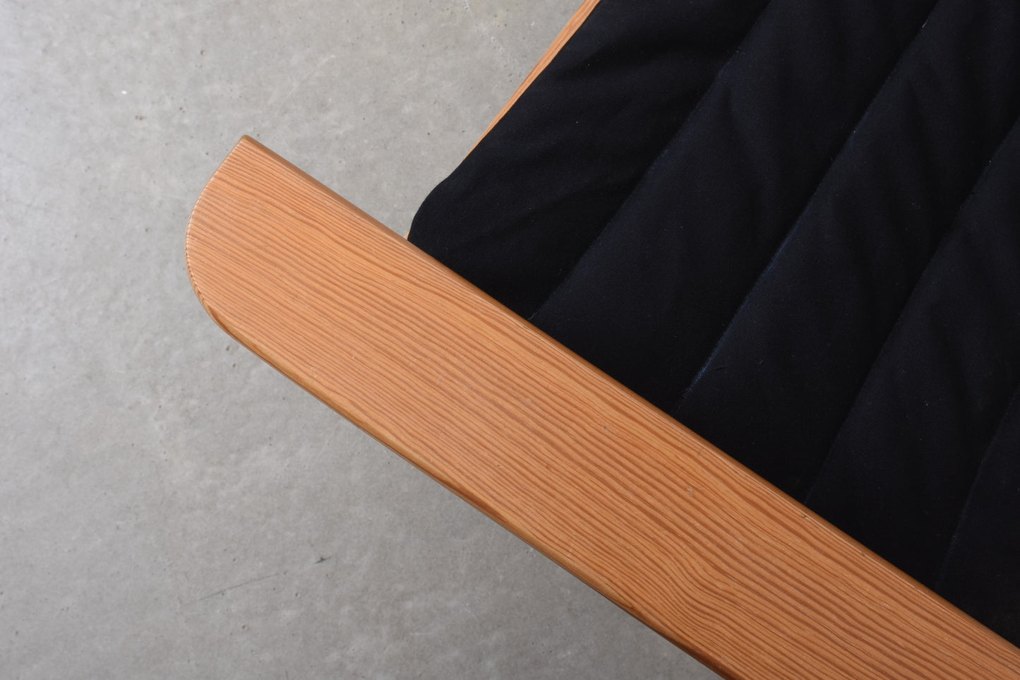 Newly reupholstered: 1960s pine + canvas armchair