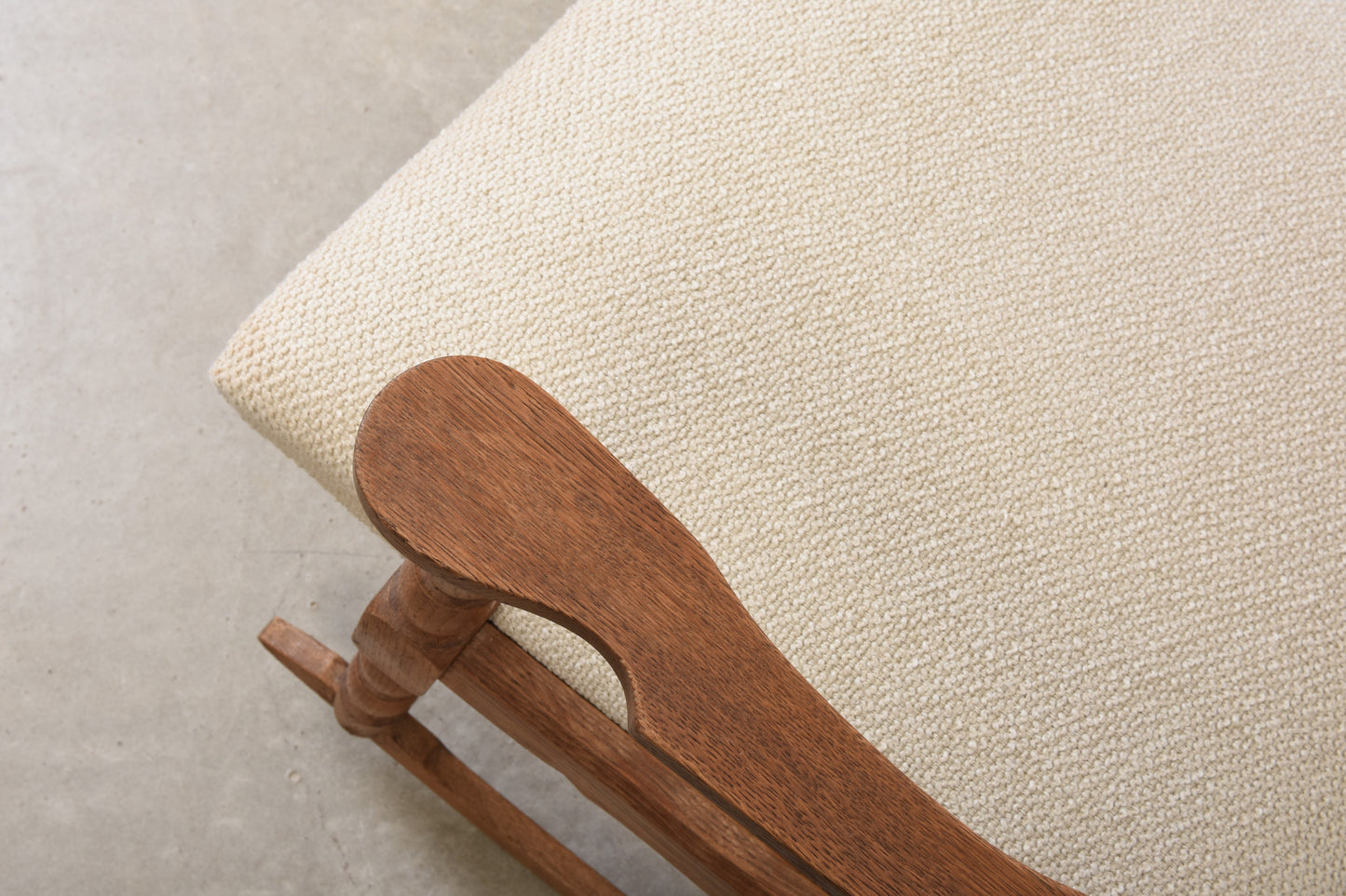 Newly reupholstered: 1960s oak rocking chair by Henning Kjærnulf