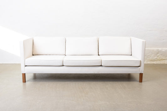 Vintage Danish three seat sofa in white cotton