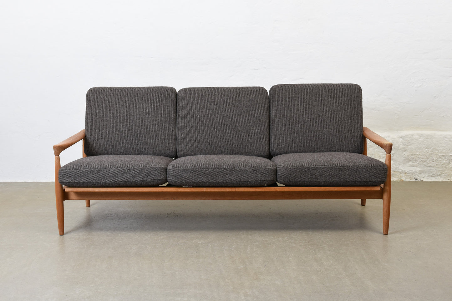 30% off: Newly reupholstered 1960s oak sofa by Erik Wørts
