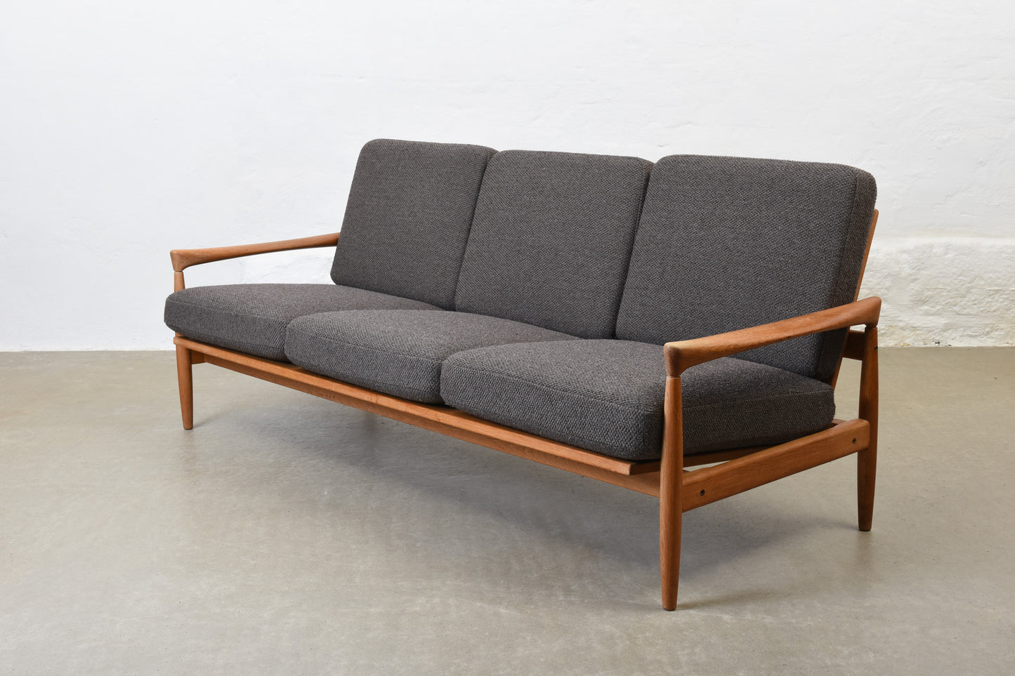 30% off: Newly reupholstered 1960s oak sofa by Erik Wørts