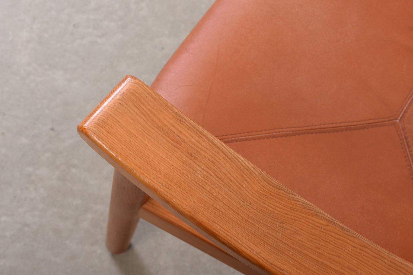 1980s pine + leather armchair by Andreas Hansen