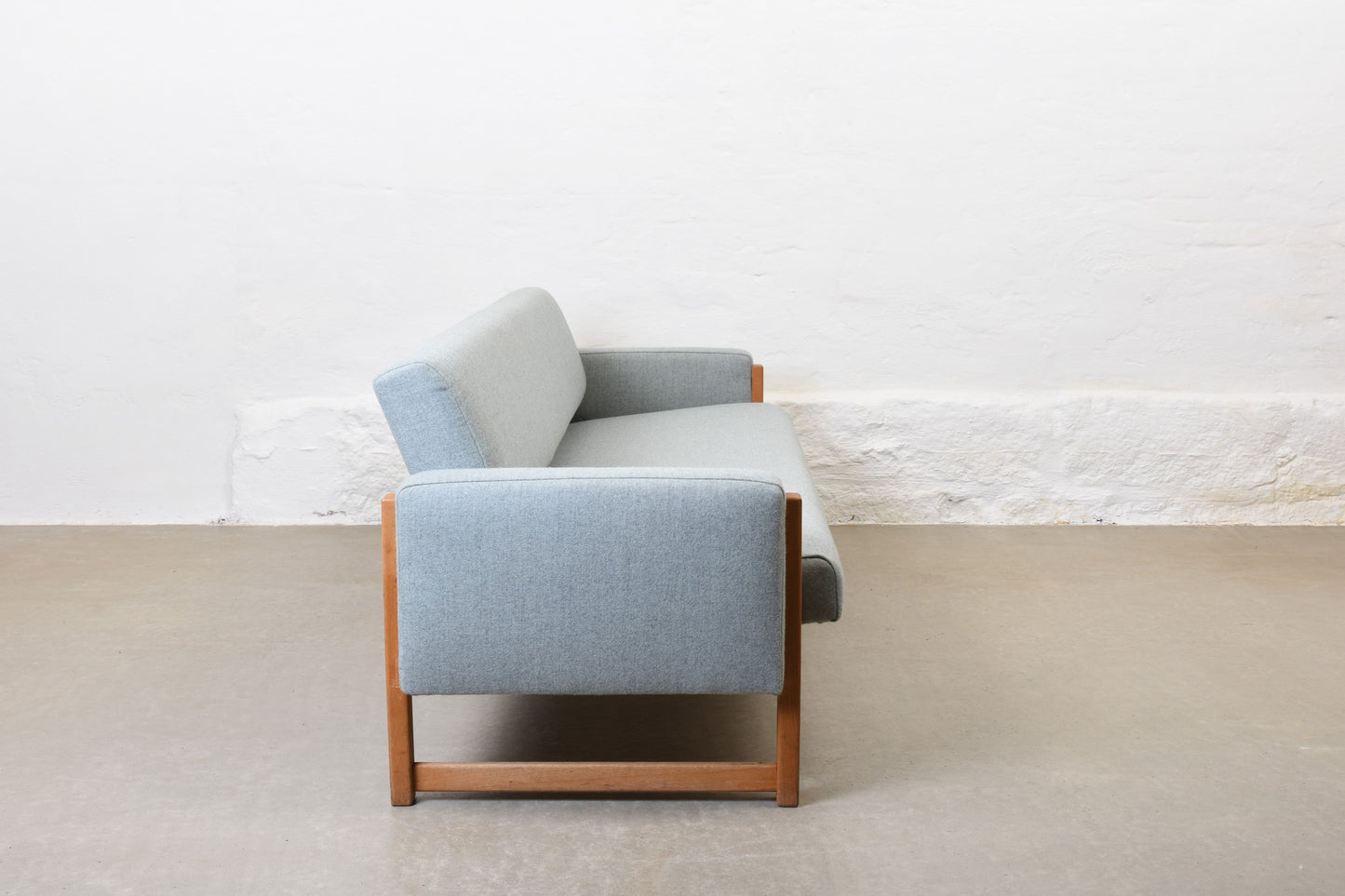 Newly reupholstered: 1960s oak sofa bed by Yngve Ekström