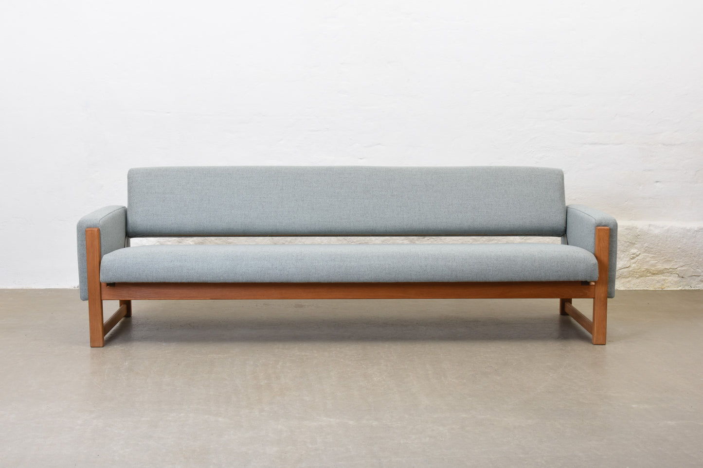 Newly reupholstered: 1960s oak sofa bed by Yngve Ekström