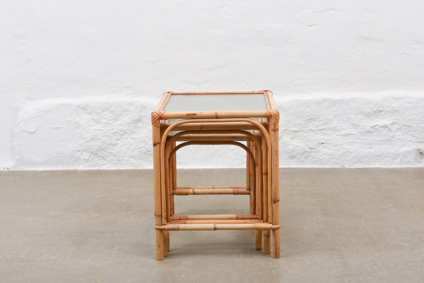 30% off: 1960s nest of tables in bamboo + glass