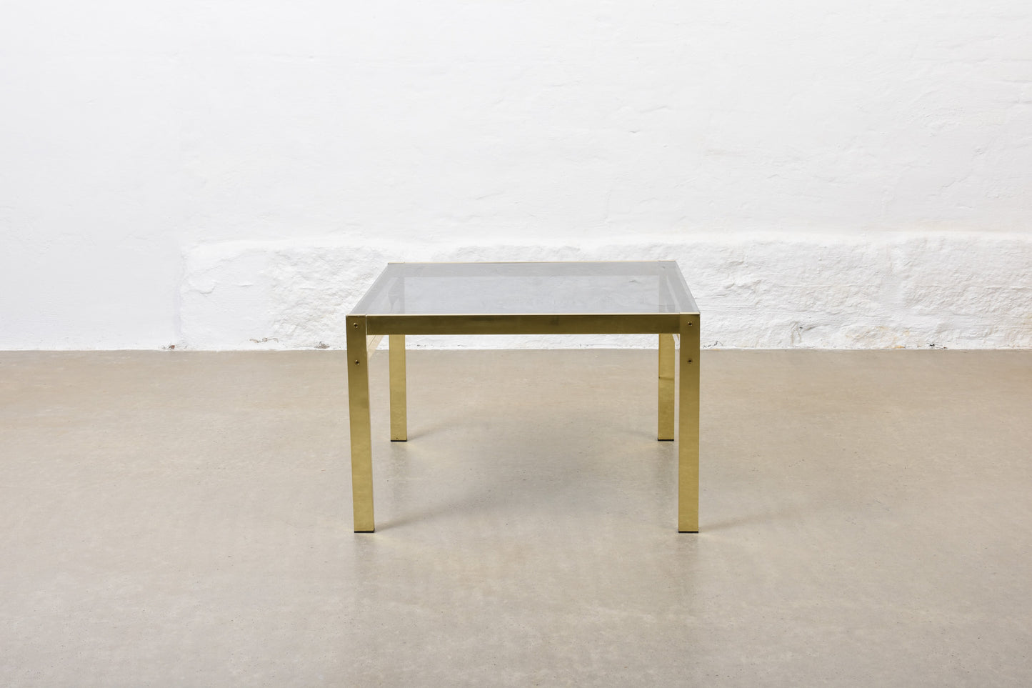 1970s glass + brass coffee table