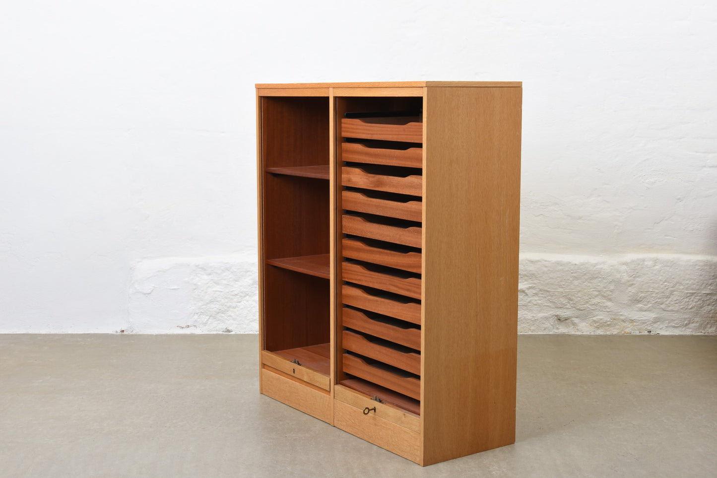 1960s oak archive cabinet