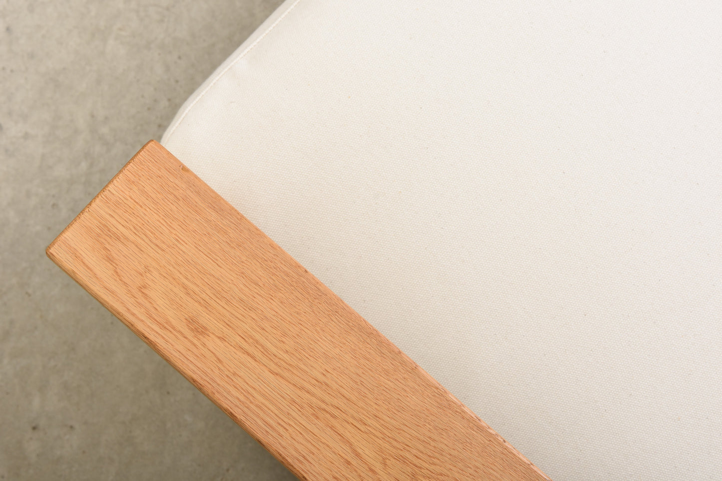 Newly reupholstered: 1960s oak + canvas two seater