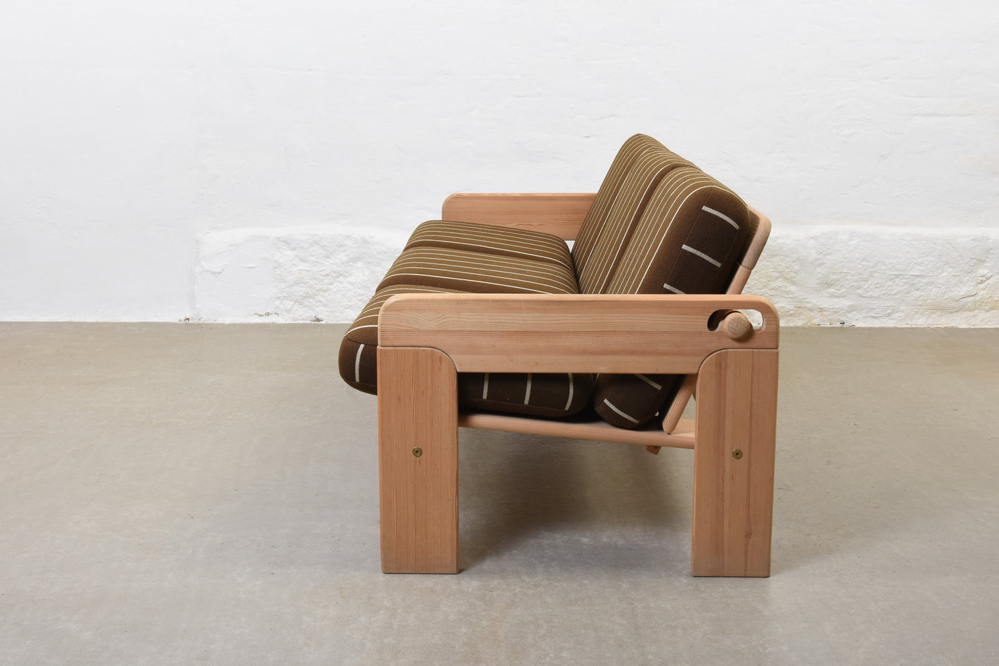 1970s reclining sofa in pine + wool