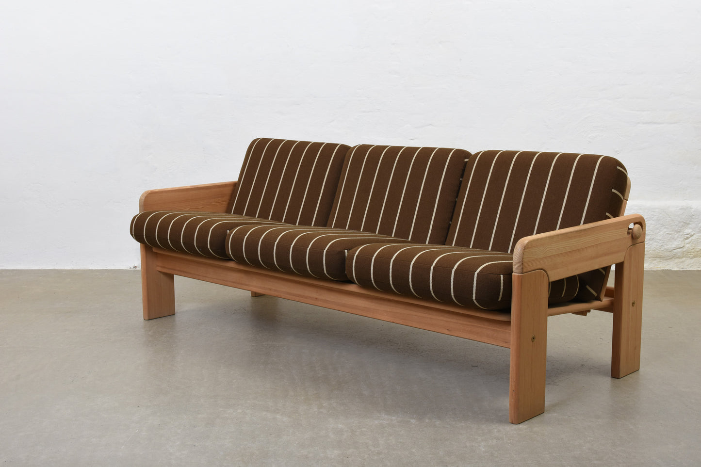 1970s reclining sofa in pine + wool