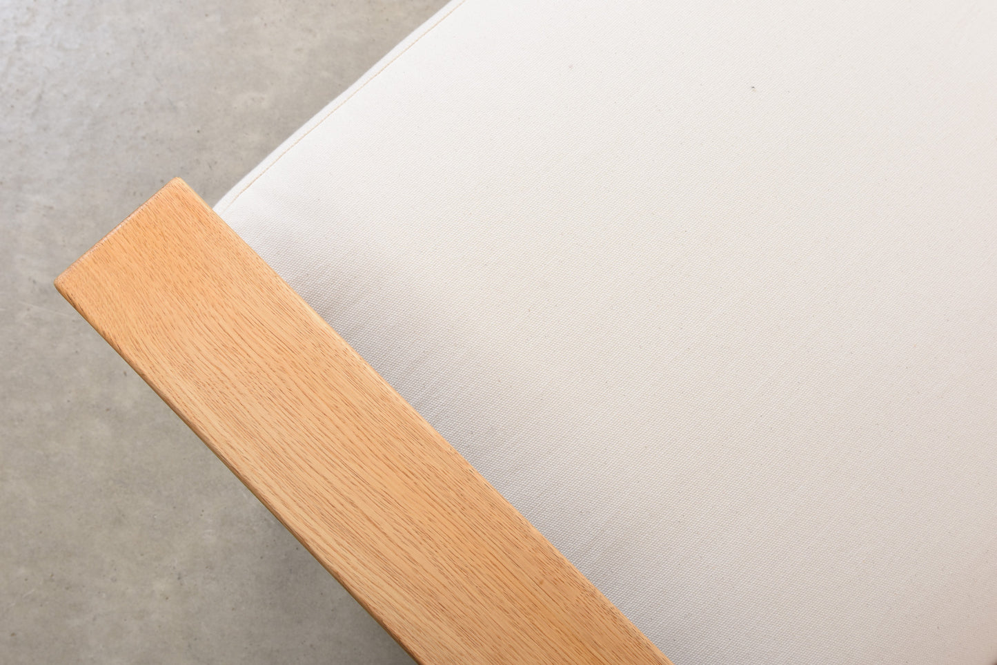 Newly reupholstered: 1960s oak + canvas three seater