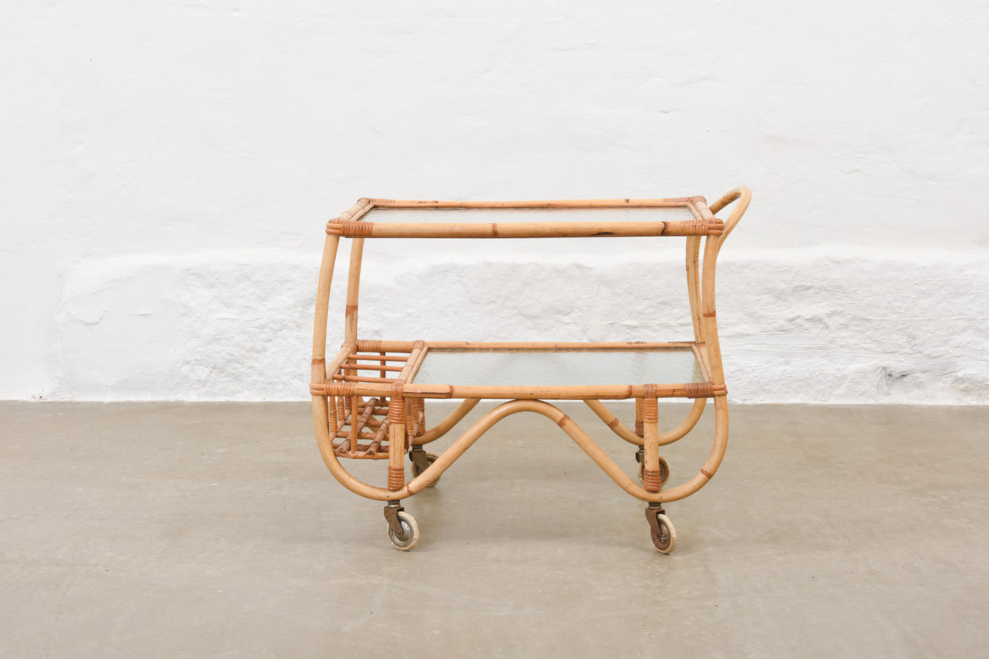 Save £70: 1930s bamboo + glass bar trolley