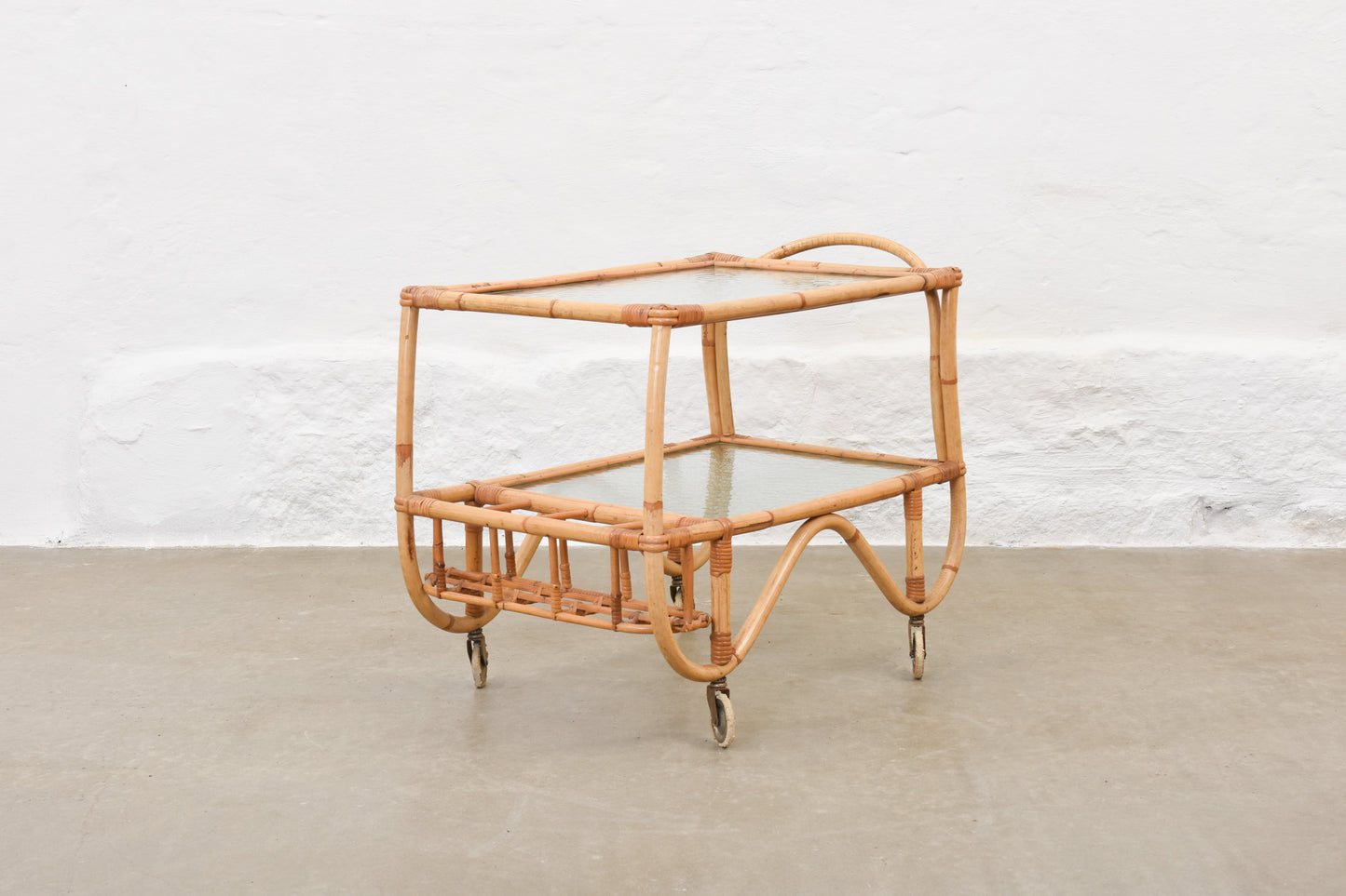 Save £70: 1930s bamboo + glass bar trolley