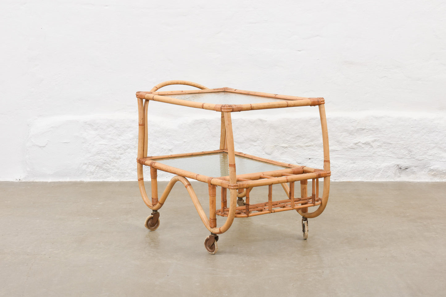 Save £70: 1930s bamboo + glass bar trolley