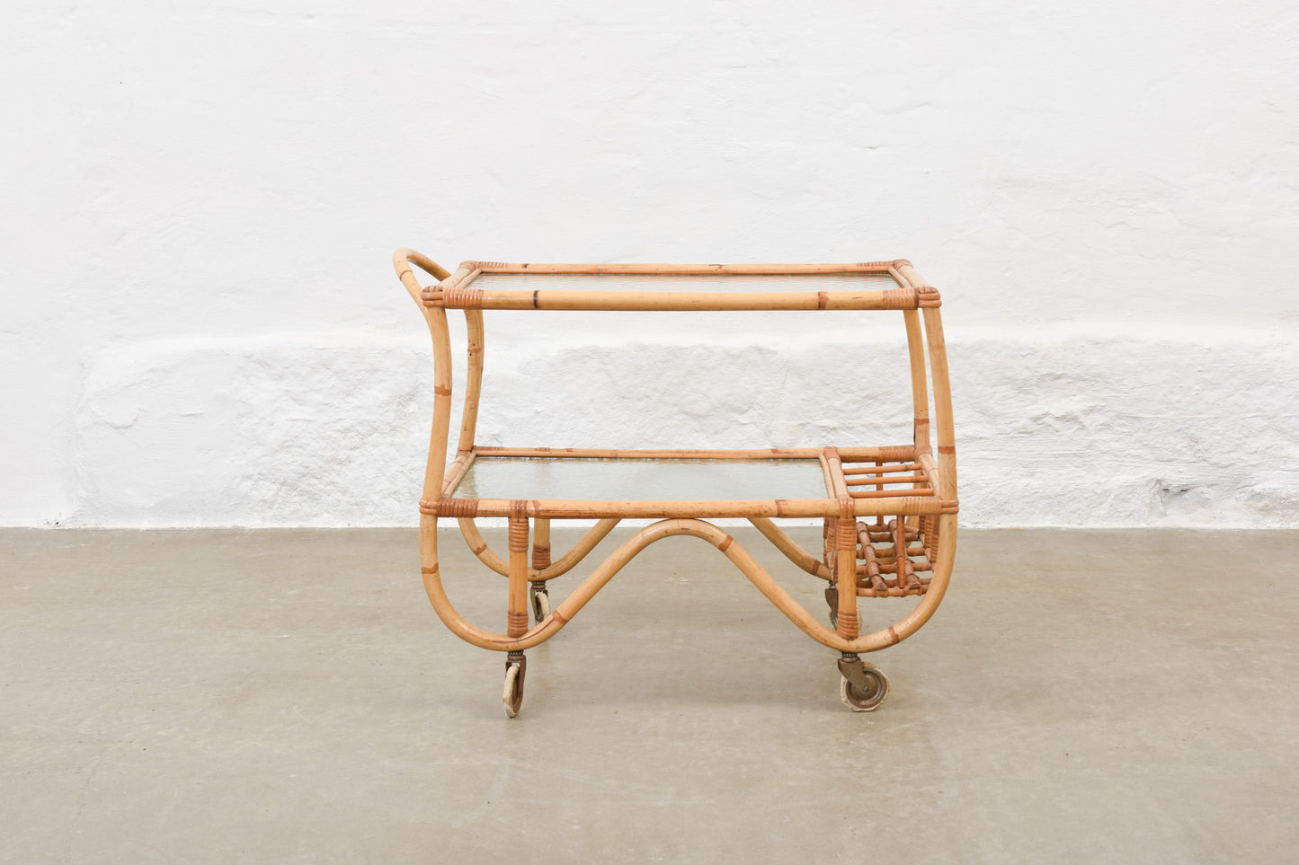 Save £70: 1930s bamboo + glass bar trolley