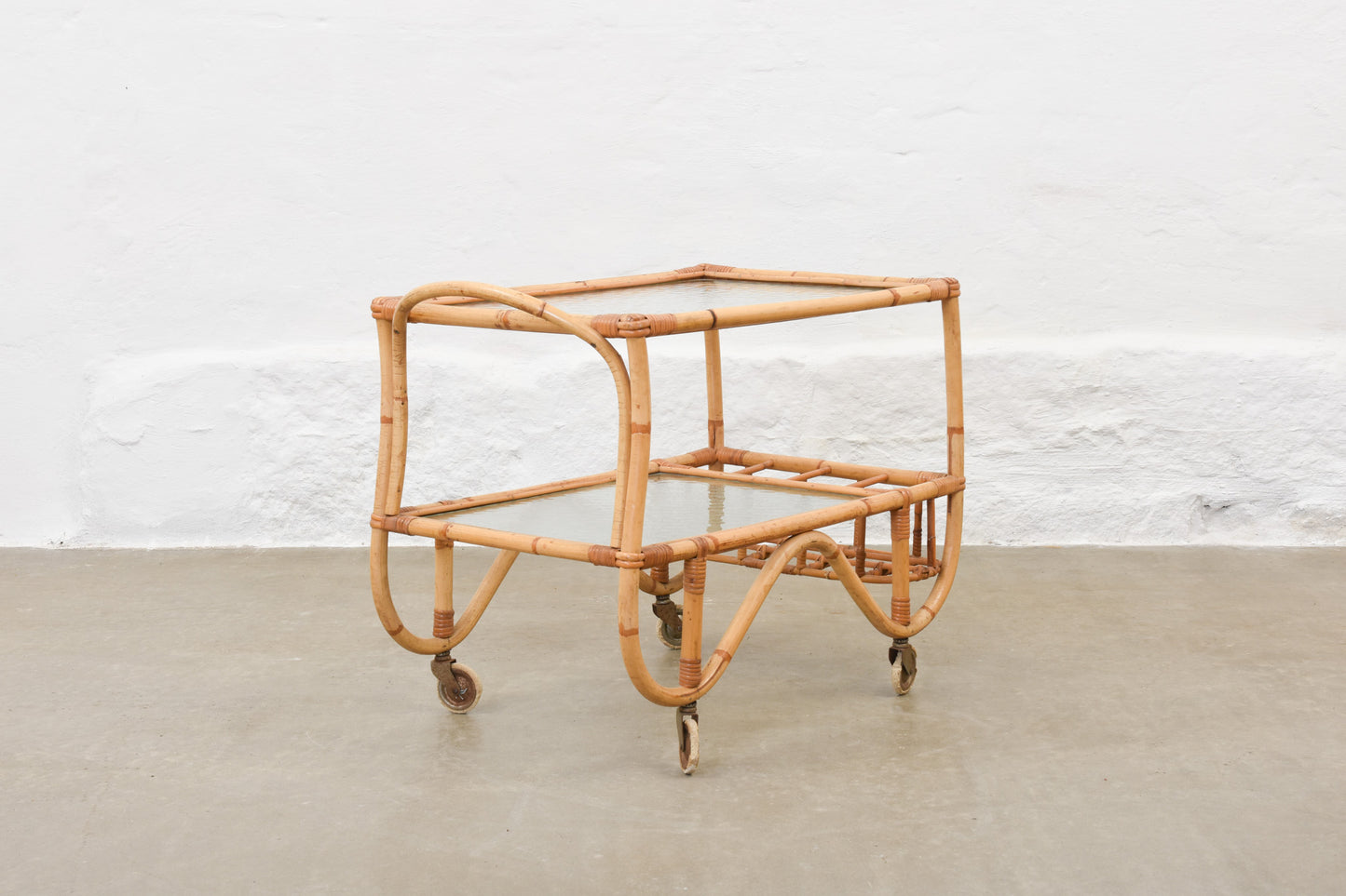 Save £70: 1930s bamboo + glass bar trolley