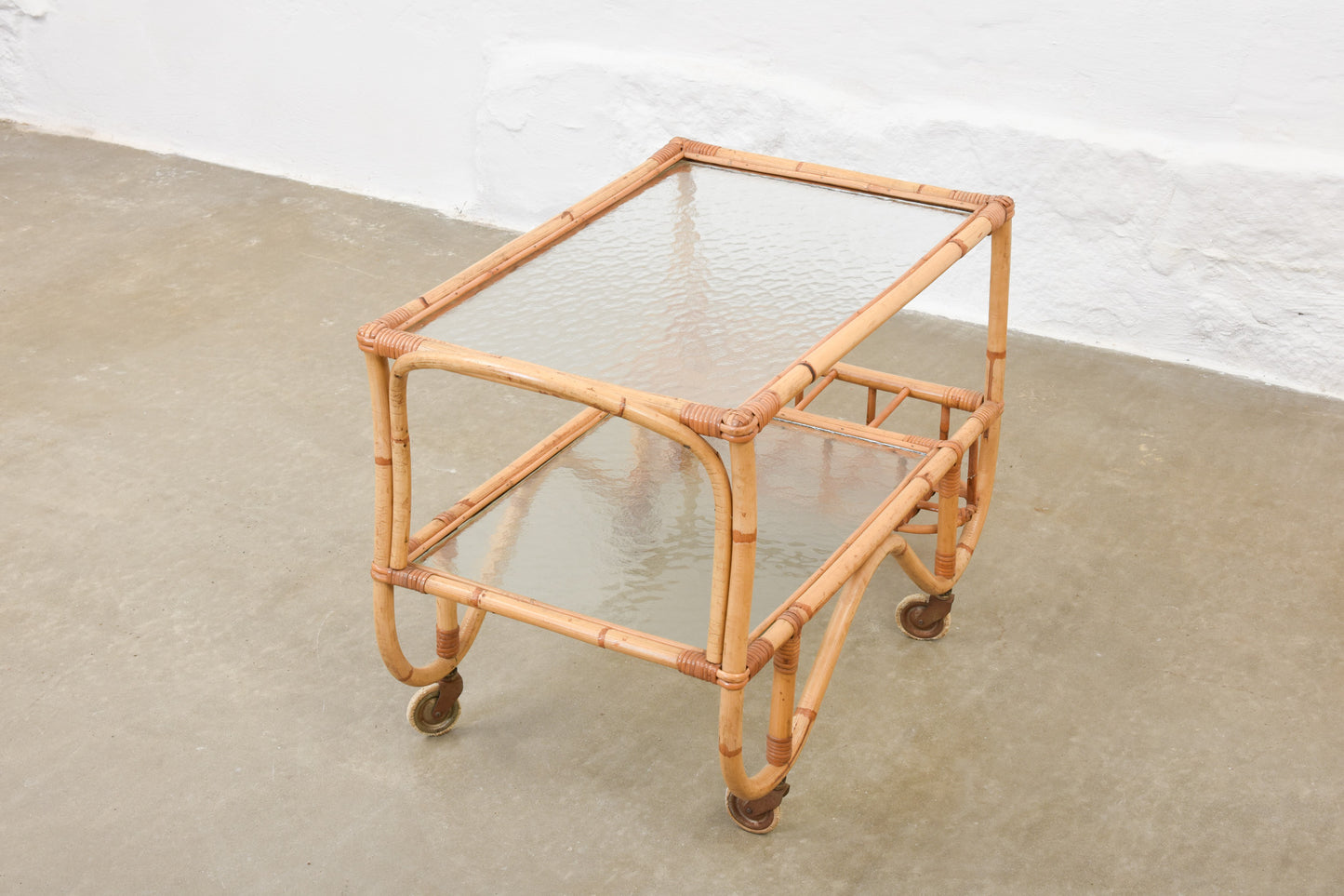 Save £70: 1930s bamboo + glass bar trolley