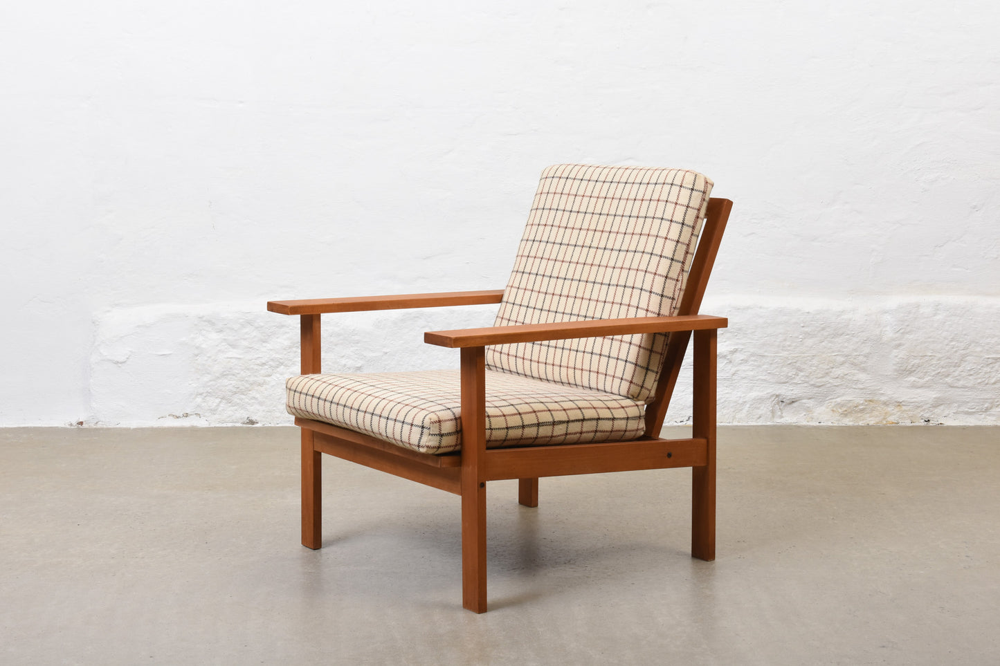 1960s beech + wool lounger