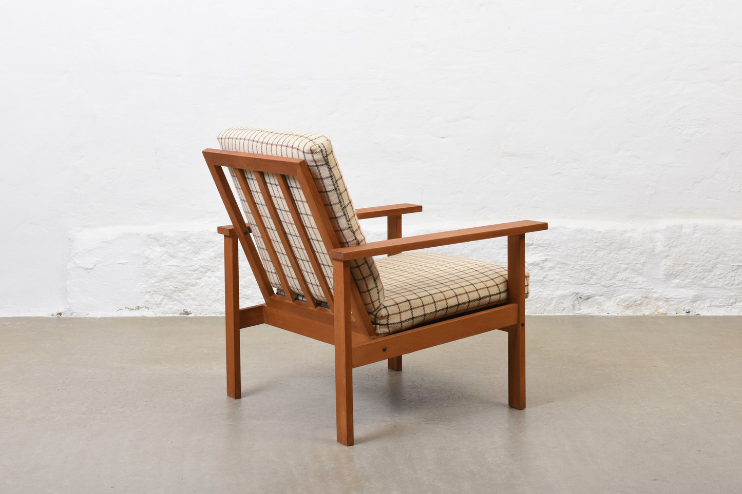 1960s beech + wool lounger