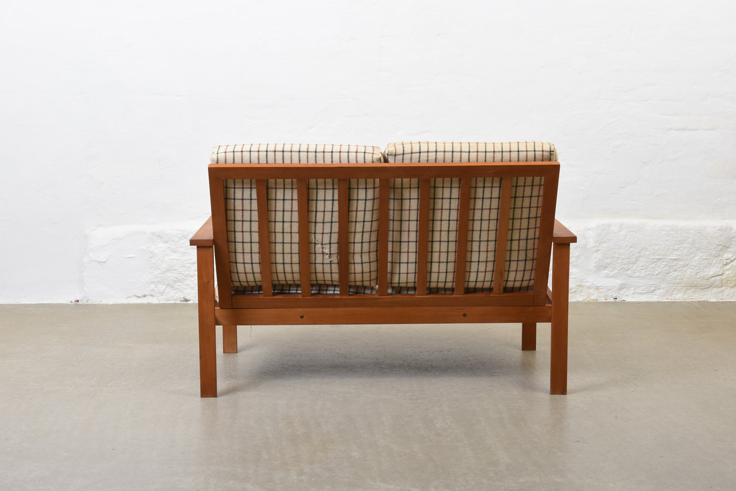 1960s beech + wool two seat sofa