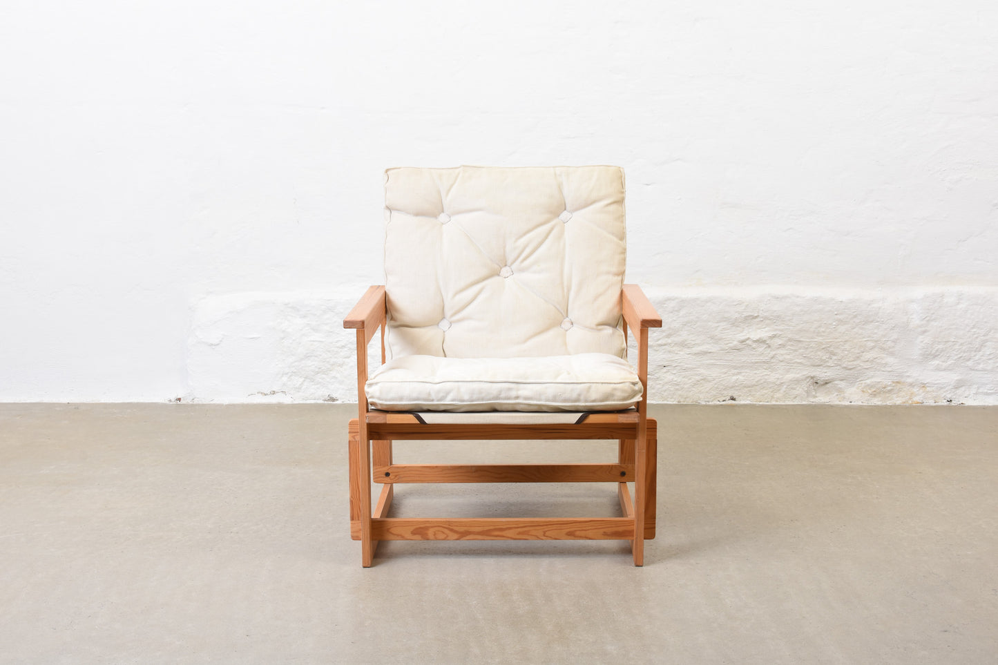 1970s pine and canvas lounge chair by Brio Ferie