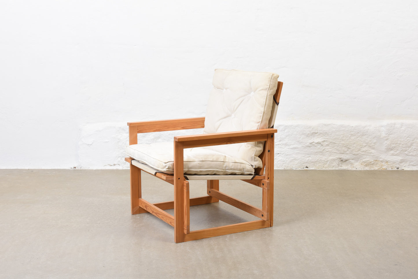 1970s pine and canvas lounge chair by Brio Ferie