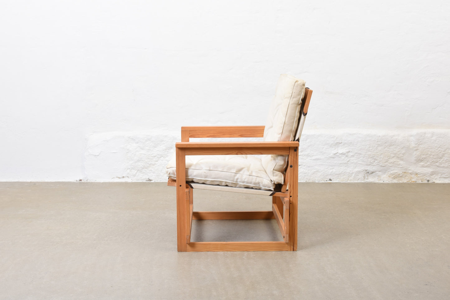 1970s pine and canvas lounge chair by Brio Ferie