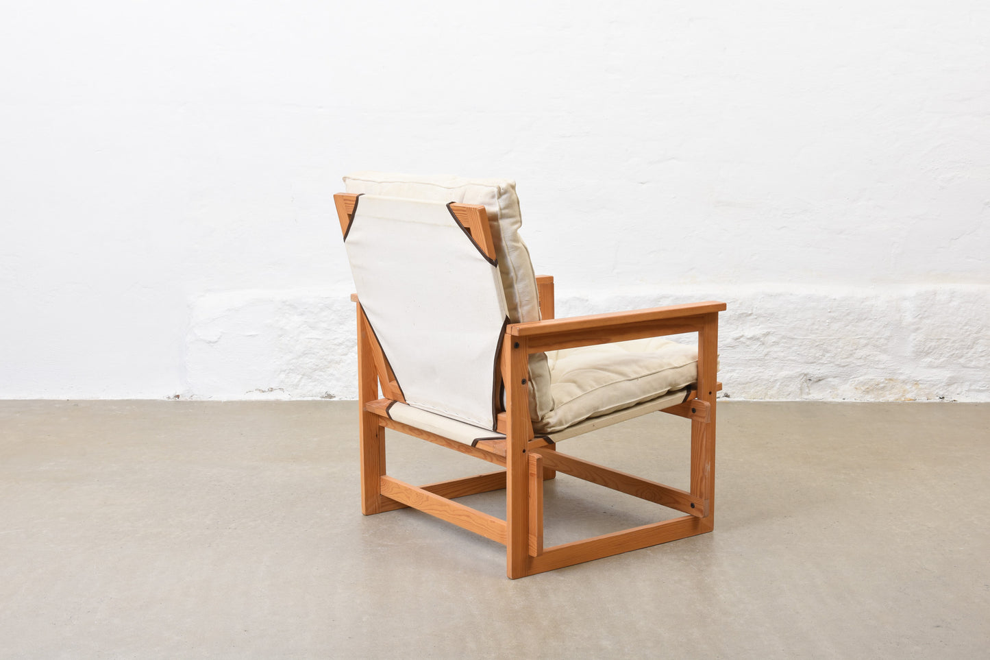 1970s pine and canvas lounge chair by Brio Ferie